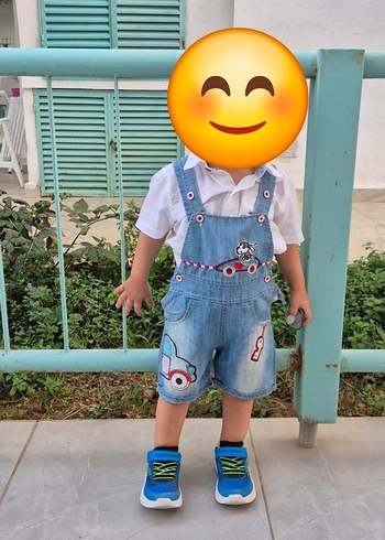 12-18 Ay Beden mavi Renk Nakışlı Mavi Erkek Çocuk Kot Salopet