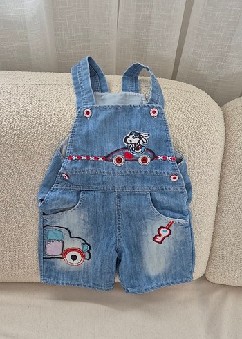 Nakışlı Mavi Erkek Çocuk Kot Salopet