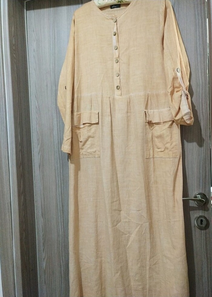 Aliya uzun  keten pamuk elbise  - Görsel 3
