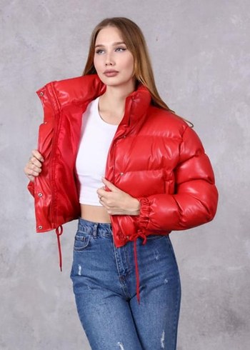 l Beden kırmızı Renk Kırmızı Mini Şişme Kadın Kışlık Mont