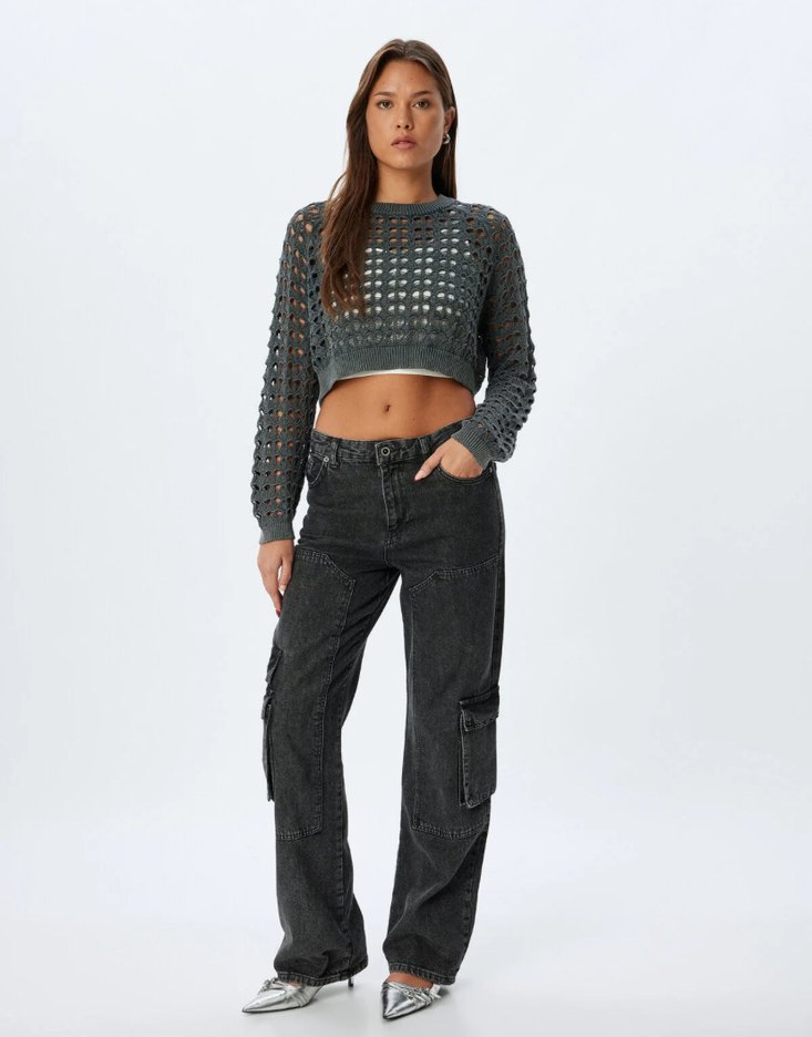 Gri Örgü Kadın Kazak - Görsel 2