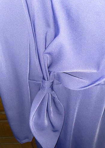 Uzun Kollu Drapeli Mavi Kadın Elbise - Görsel 2