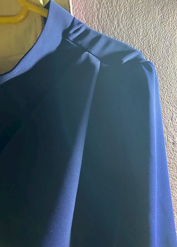 Uzun Kollu Drapeli Mavi Kadın Elbise - Görsel 3