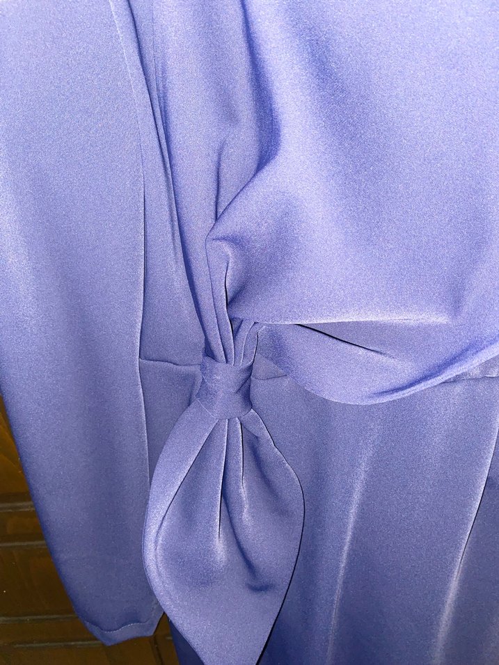 Uzun Kollu Drapeli Mavi Kadın Elbise - Görsel 2