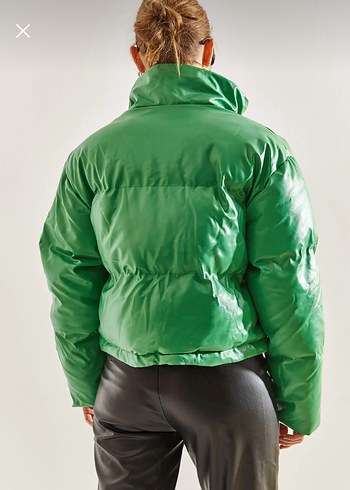 Kadın Parlak Yeşil Deri Mont - Görsel 5