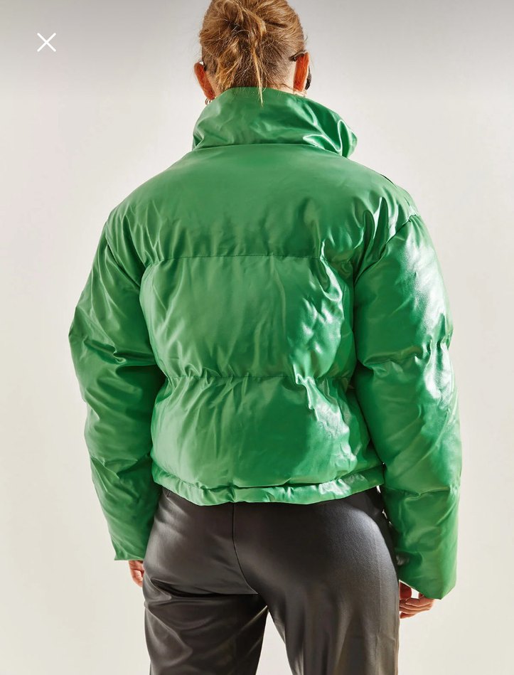 Kadın Parlak Yeşil Deri Mont - Görsel 5
