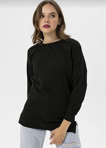 Bisiklet Yaka Basic Şardonsuz Sweatshirt 