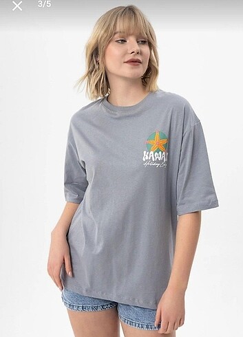 Happiness Çift Taraf Havaii Baskılı Unisex Oversize T-shirt