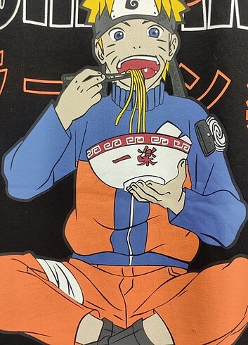 s Beden siyah Renk Çift Taraf Ichiraku Baskılı Unisex Oversize T-shirt