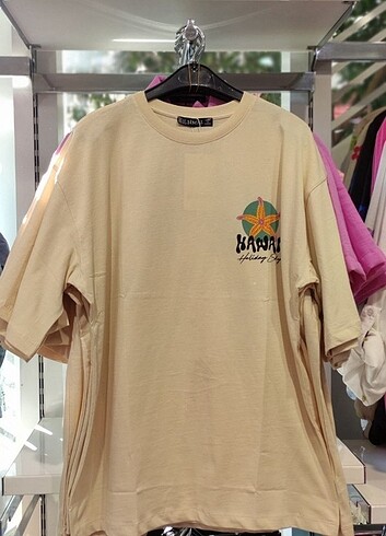 xl Beden ten rengi Renk Çift Taraf Havaii Baskılı Unisex Oversize T-shirt