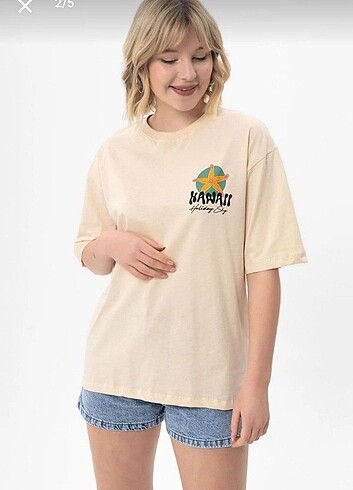 Happiness Çift Taraf Havaii Baskılı Unisex Oversize T-shirt