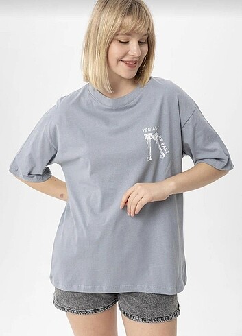 s Beden gri Renk Çift Taraf Old Classic Baskılı Unisex Oversize T-shirt