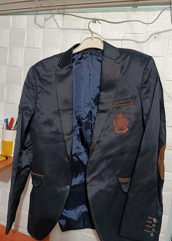 Düğmeli Lacivert Deri Erkek Ceket
