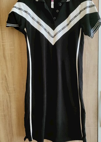 Siyah polo Yaka Midi Elbise