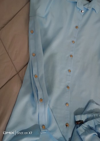 Mavi Düğmeli Uzun Kollu Kadın pantolon  Tunik - Görsel 6