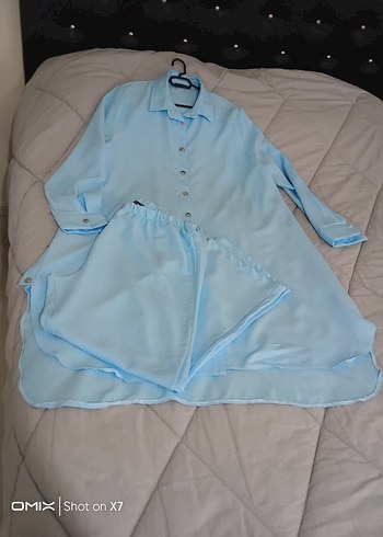 Mavi Düğmeli Uzun Kollu Kadın pantolon  Tunik - Görsel 7