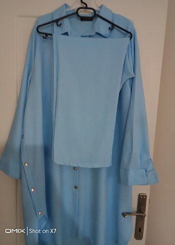 Mavi Düğmeli Uzun Kollu Kadın pantolon  Tunik - Görsel 2