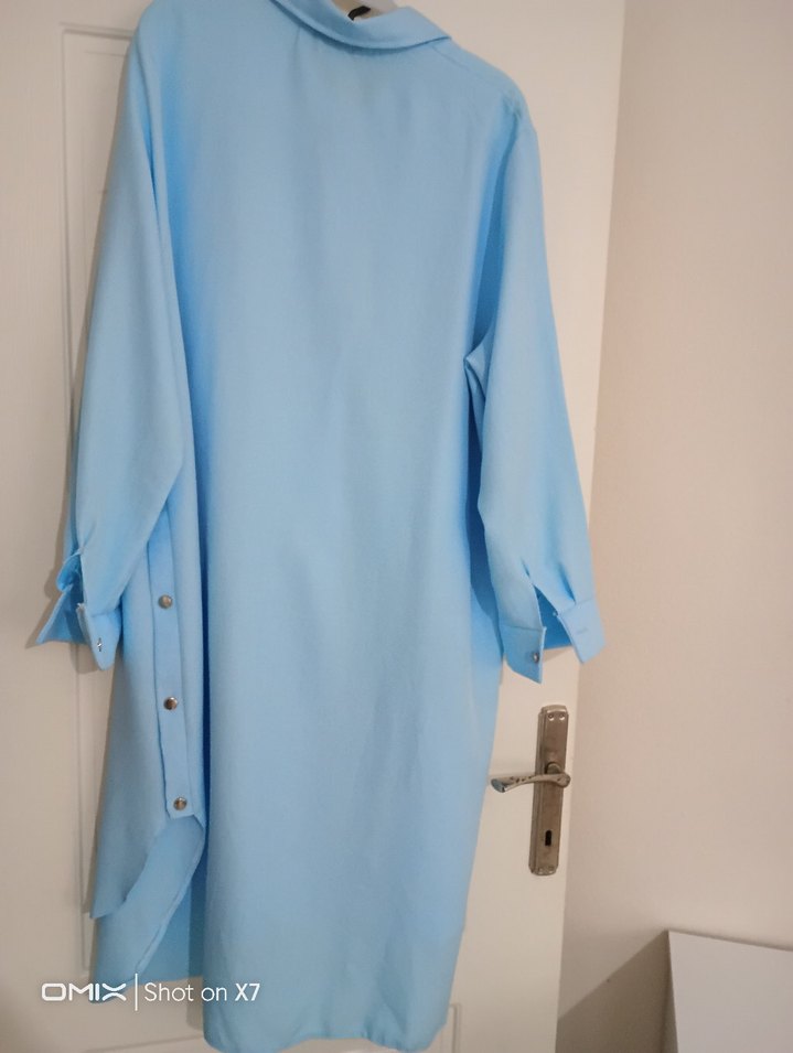 Mavi Düğmeli Uzun Kollu Kadın pantolon  Tunik - Görsel 4