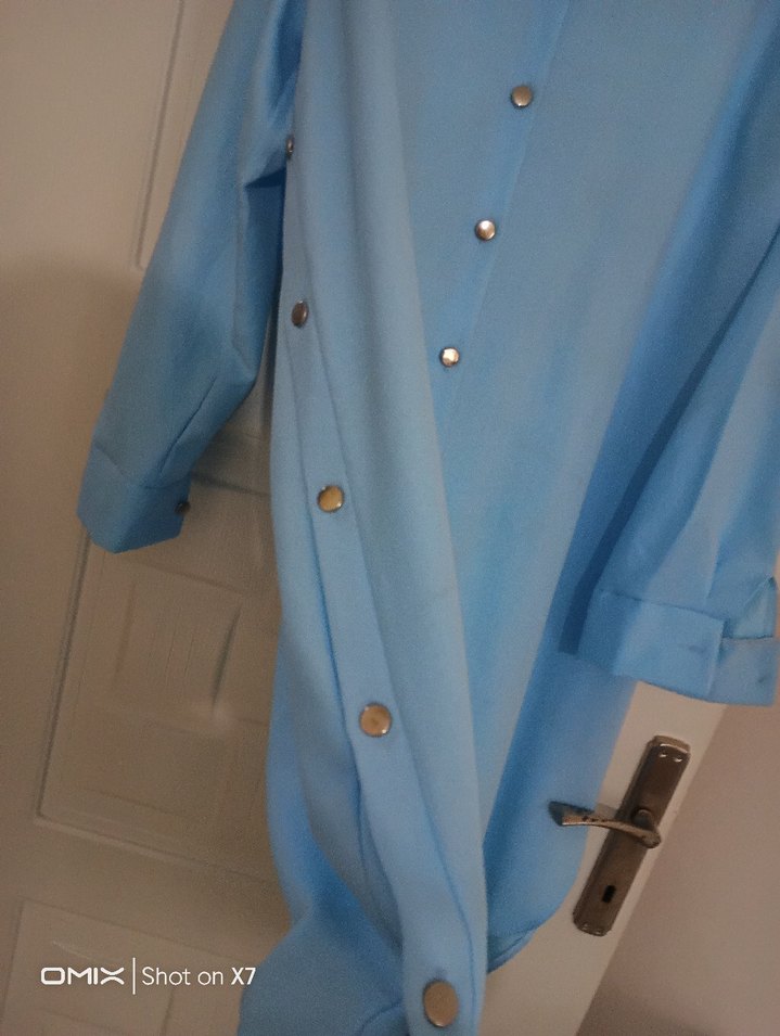 Mavi Düğmeli Uzun Kollu Kadın pantolon  Tunik - Görsel 3