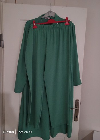 Uzun Yeşil Kadın pantolon Tunik İnci Detaylı - Görsel 3