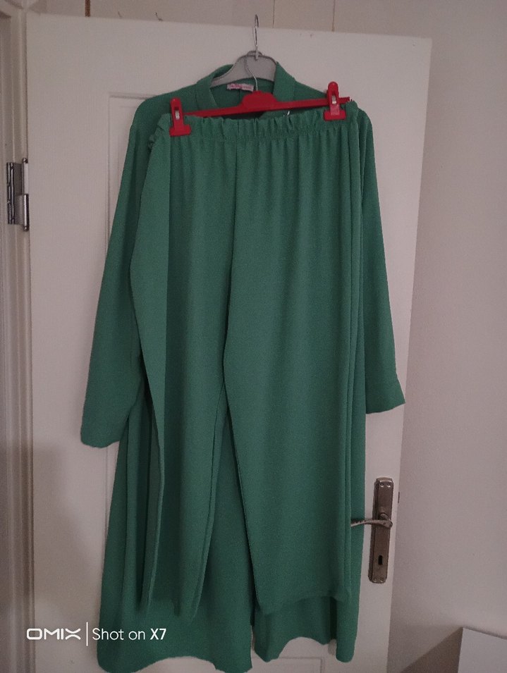 Uzun Yeşil Kadın pantolon  Tunik  İnci Detaylı - Görsel 3