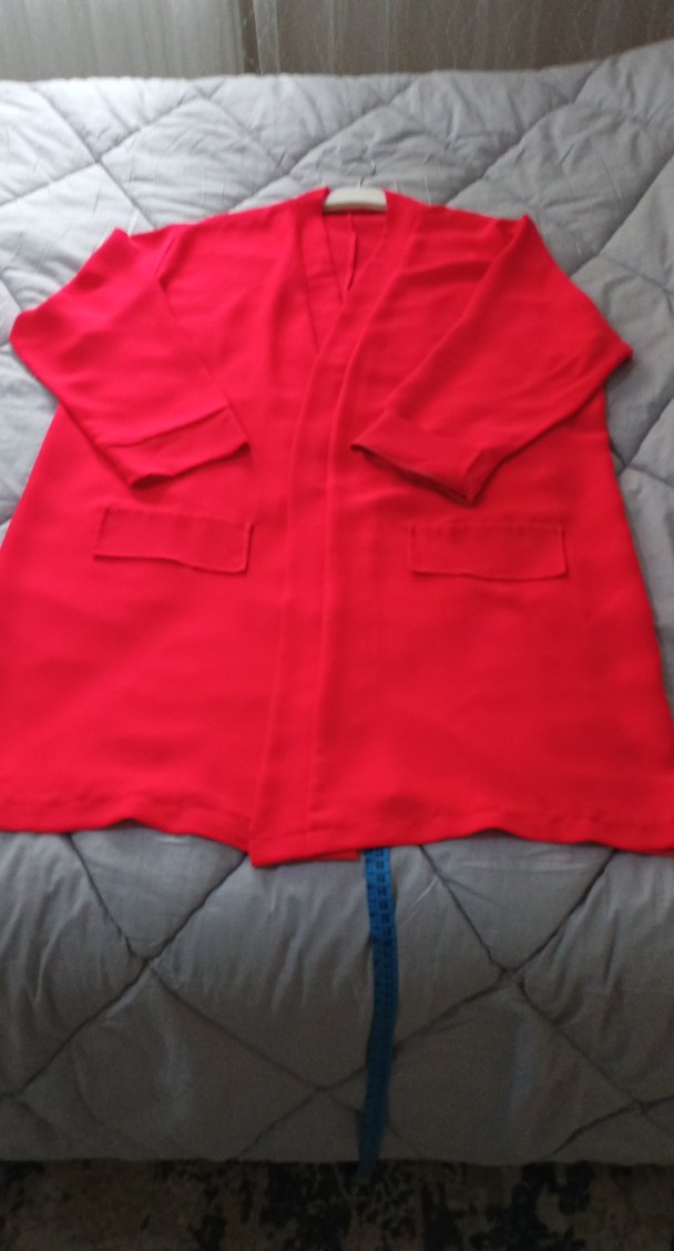 Kırmızı Kadın  uzun  Boy Rahat Kesim ceket - Görsel 5