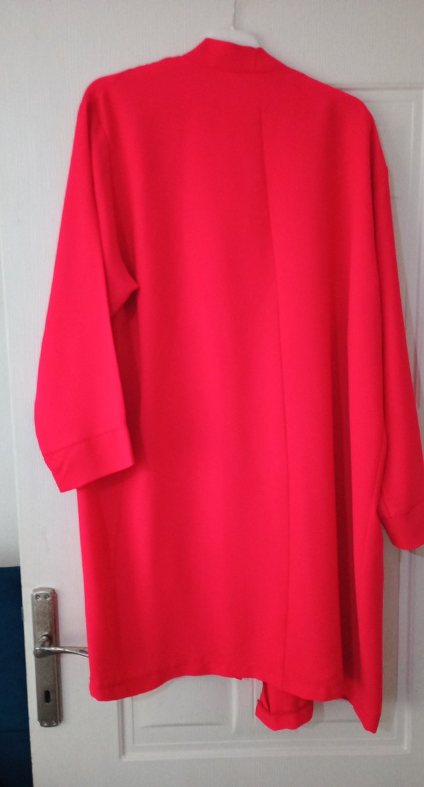 Kırmızı Kadın  uzun  Boy Rahat Kesim ceket - Görsel 2