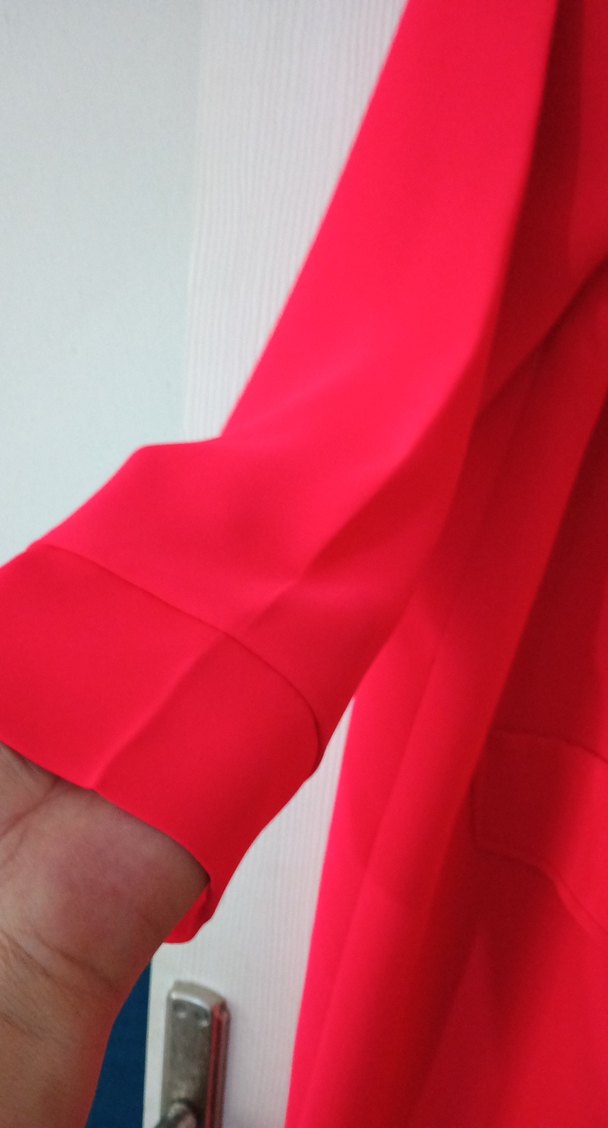 Kırmızı Kadın  uzun  Boy Rahat Kesim ceket - Görsel 3