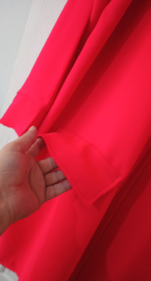 Kırmızı Kadın  uzun  Boy Rahat Kesim ceket - Görsel 4