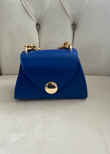 Zincir Detaylı Mavi Deri Kadın Çanta - Görsel 2