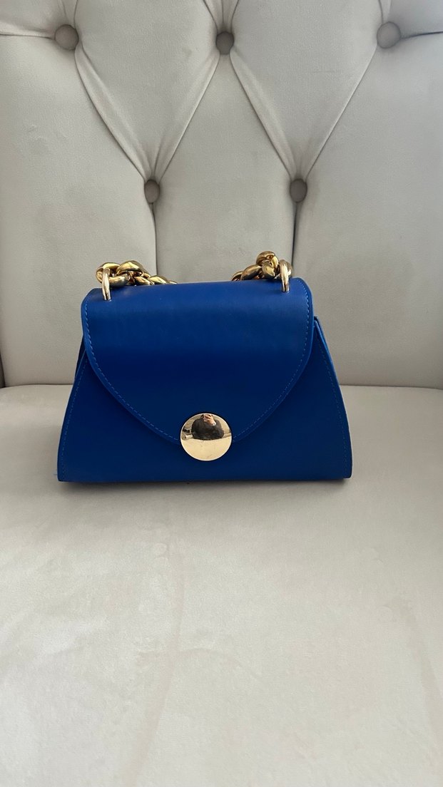 Zincir Detaylı Mavi Deri Kadın Çanta - Görsel 2