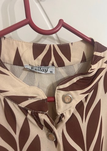 Düğmeli V Yakalı Uzun Kahverengi Hamile Bluzu - Görsel 2