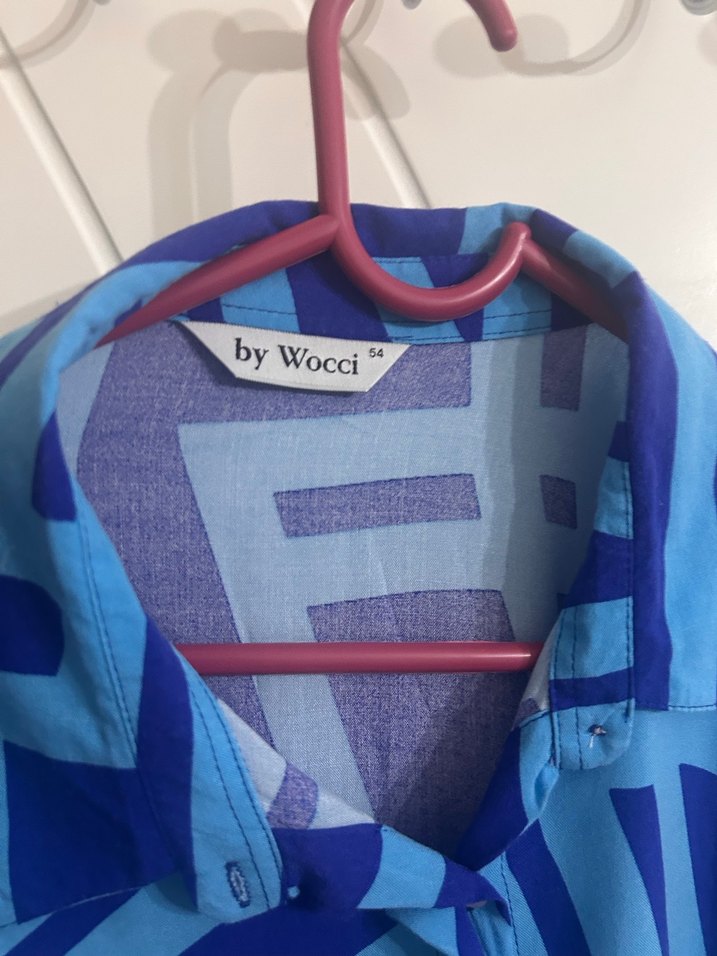 Mavi Geometrik Desenli Uzun Kadın Gömlek - Görsel 3