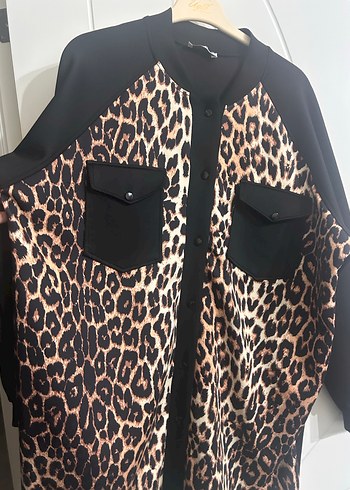 Düğmeli Leopar Desenli Uzun Kadın Ceket - Görsel 2