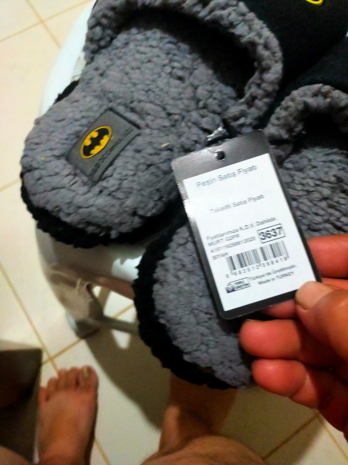 Erkek Batman Desenli Koyu Gri Sıcak Terlik - Görsel 4