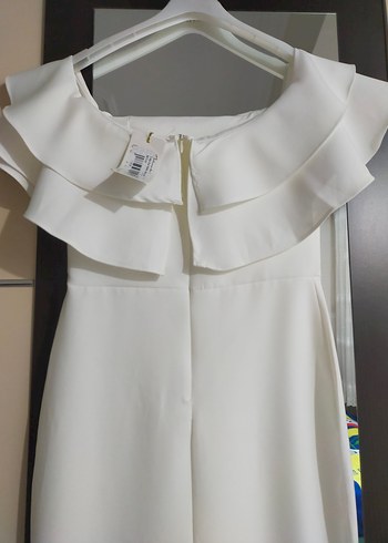 Beyaz Drapeli Uzun Kadın Abiye Elbise - Görsel 4