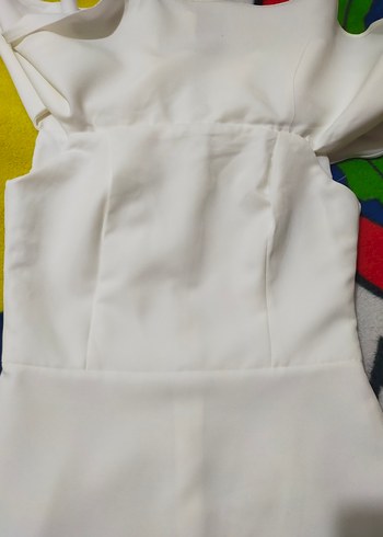 Beyaz Drapeli Uzun Kadın Abiye Elbise - Görsel 6