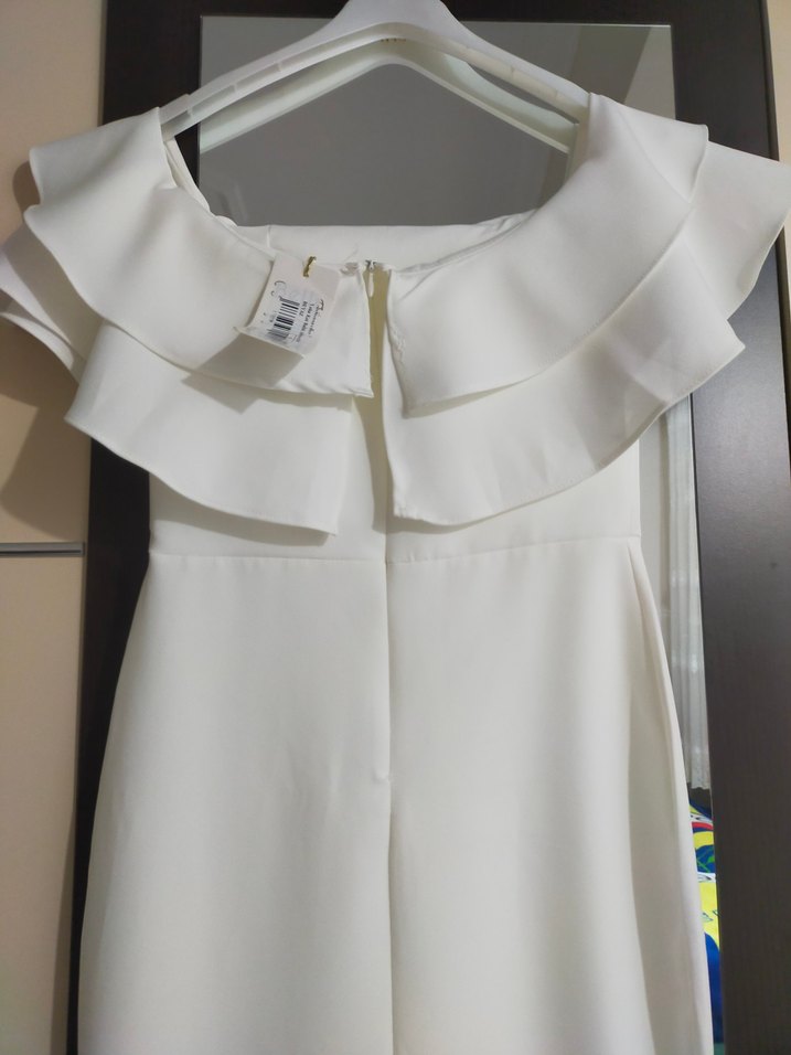 Beyaz Drapeli Uzun Kadın Abiye Elbise - Görsel 4