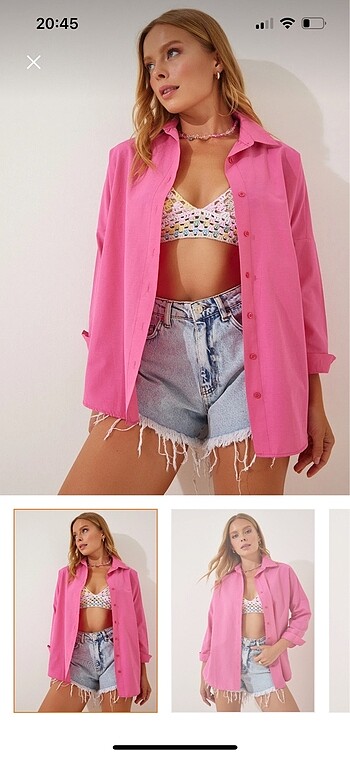 Pembe oversize gömlek