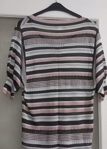 Gri Çizgili V Yaka Örgü Kadın Kazak - Görsel 4