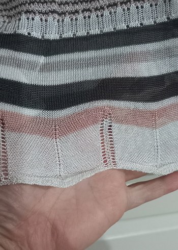 Gri Çizgili V Yaka Örgü Kadın Kazak - Görsel 6