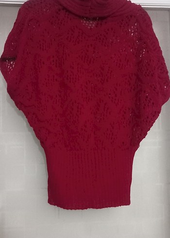 Kırmızı Örgü Boğazlı Kolsuz Triko - Görsel 5