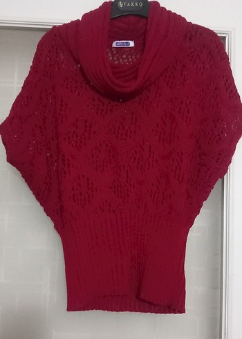 Kırmızı Örgü Boğazlı Kolsuz Triko - Görsel 2