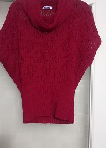 Kırmızı Örgü Boğazlı Kolsuz Triko - Görsel 7
