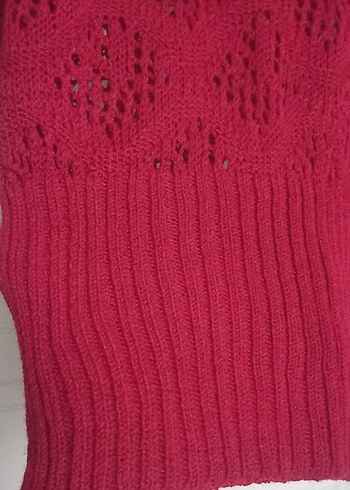 Kırmızı Örgü Boğazlı Kolsuz Triko - Görsel 6