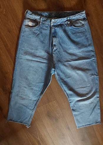 Kadın Gri Mavi Midi Bol Kesim Kot Pantolon