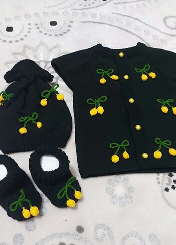 6-9 Ay Beden siyah Renk Örgü bebek takım