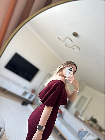 36 Beden bordo Renk Bordo Tek Omuzlu Streç Yırtmaçlı Elbise