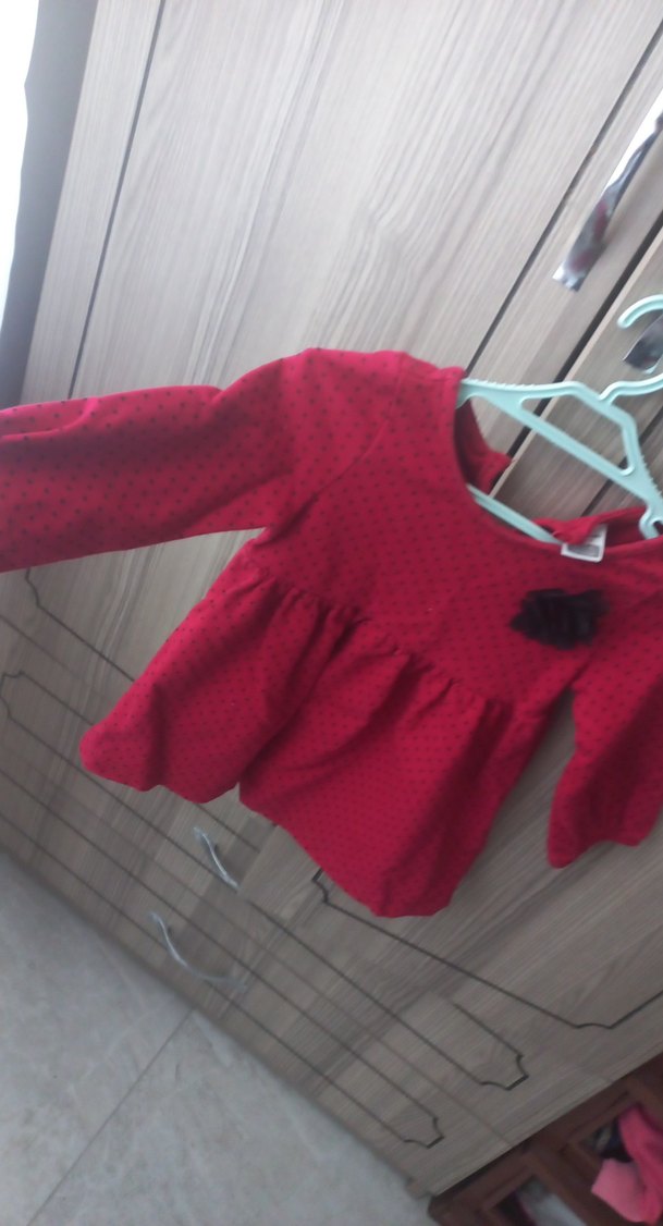 Kırmızı Uzun Kollu Kız Çocuk Elbise - Görsel 3