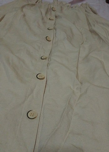 Düğmeli Bej Uzun Keten Etek - Görsel 2